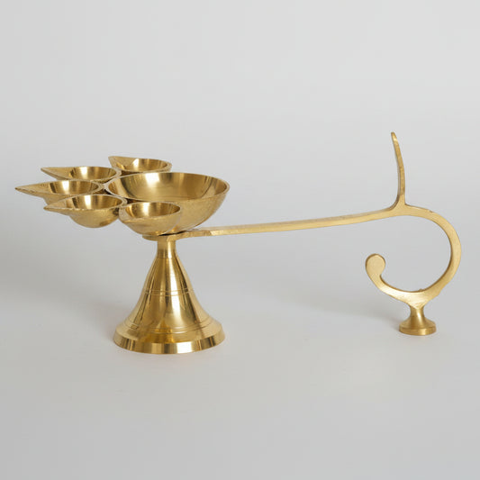 Brass Five-Wick Aarti Lamp