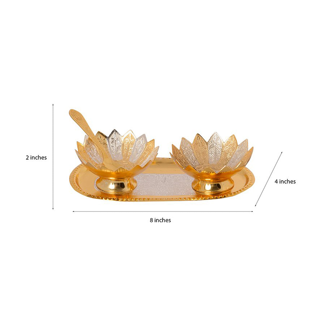 Silver/Gold plated set of 2 bowl, 2 spoon and 1 tray in velvet gift box