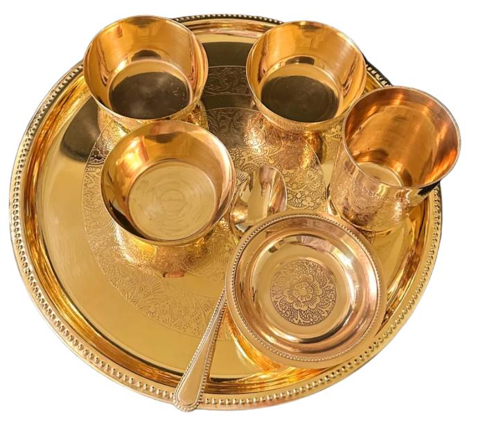 Brass Thali Set of 7 items, 12inch- Exquisite Tableware for Elegant Dining