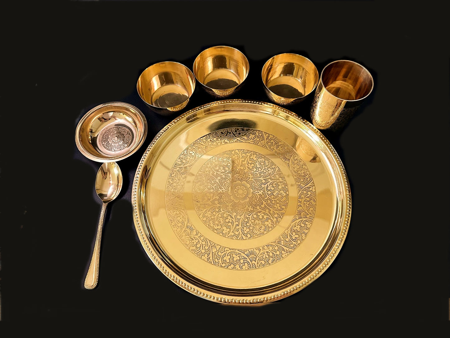 Brass Thali Set of 7 items, 12inch- Exquisite Tableware for Elegant Dining