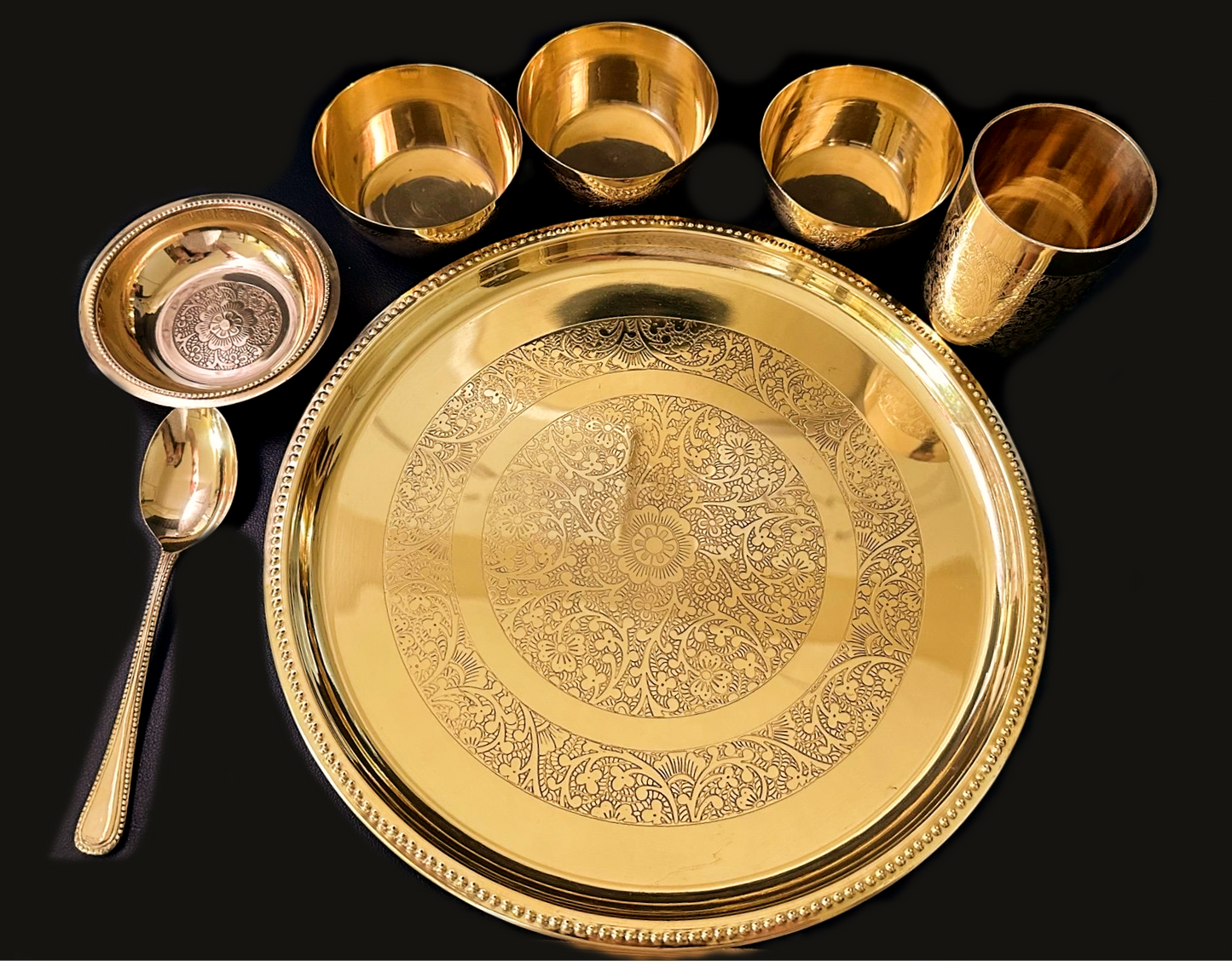 Brass Thali Set of 7 items, 12inch- Exquisite Tableware for Elegant Dining