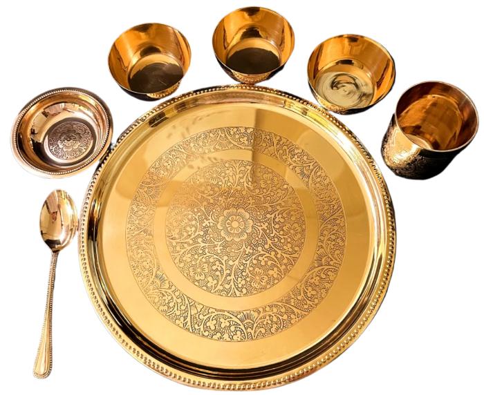 Brass Thali Set of 7 items, 12inch- Exquisite Tableware for Elegant Dining