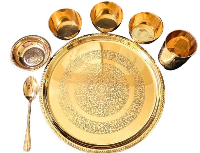 Brass Thali Set of 7 items, 12inch- Exquisite Tableware for Elegant Dining