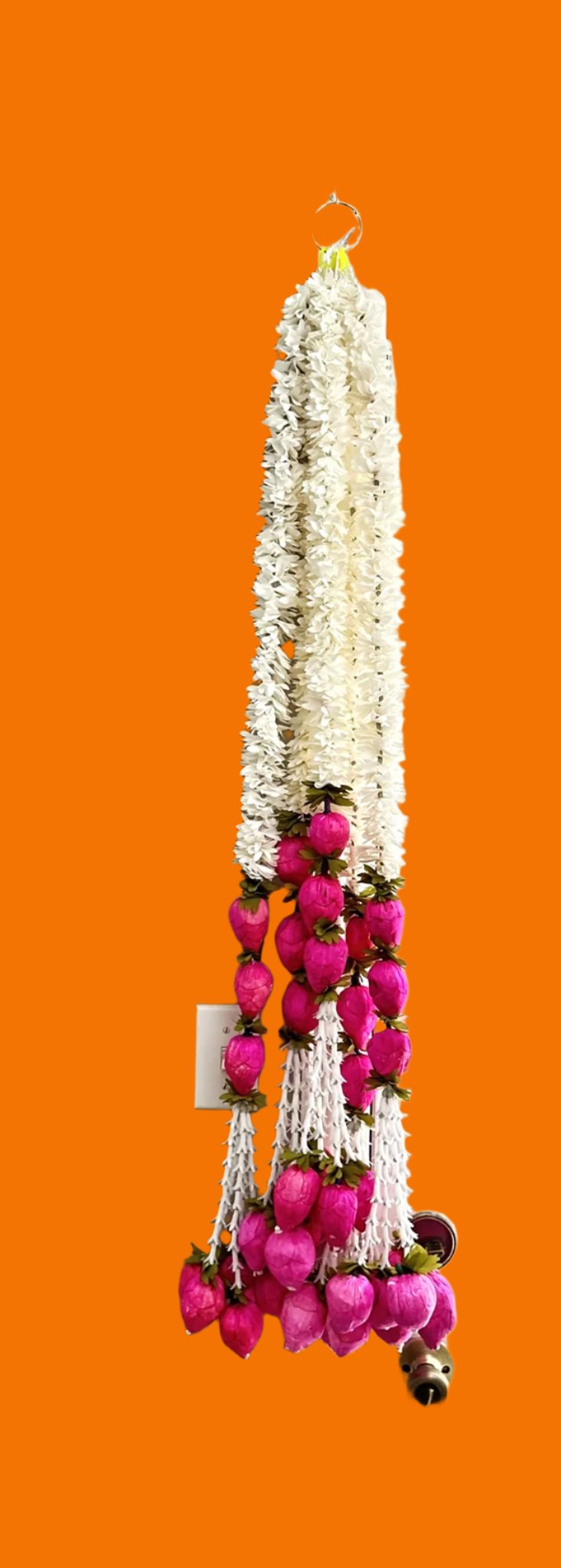 44 inch Handcrafted Pink Lotus Bulb Latkan on white flower, Traditional Indian Doorway Decor