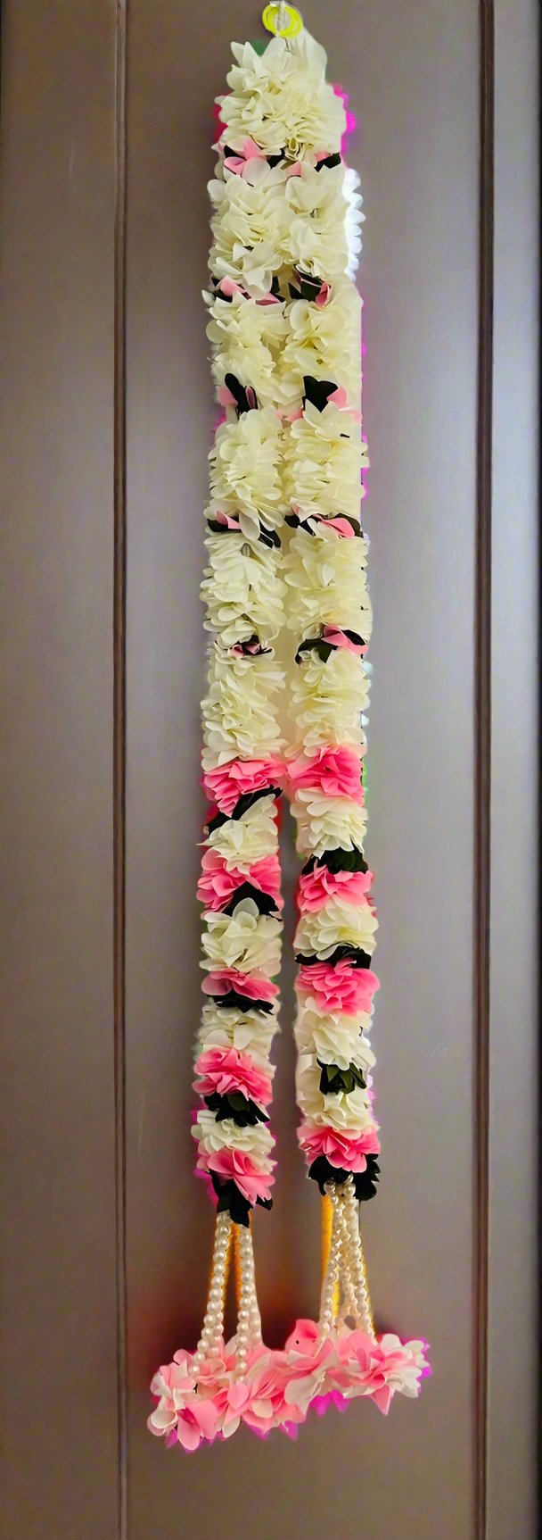 36 inch Handcrafted Pink and white flower Latkan, Traditional Indian Doorway Decor- comes in pair