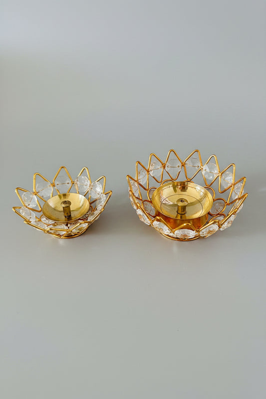 Crystal Lotus Oil lamp with Brass Diya