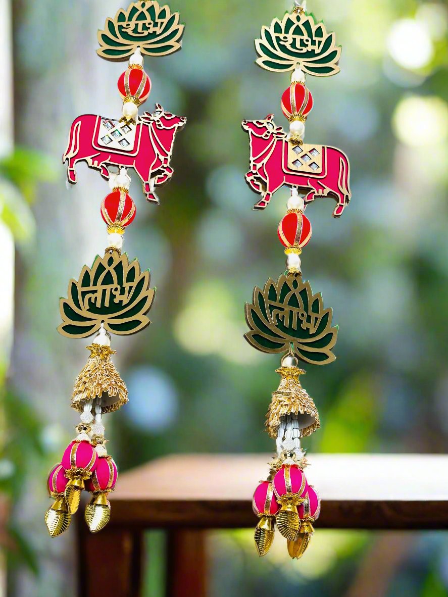 Handcrafted Lotus with cow Latkan - Traditional Indian Doorway Decor- 22'