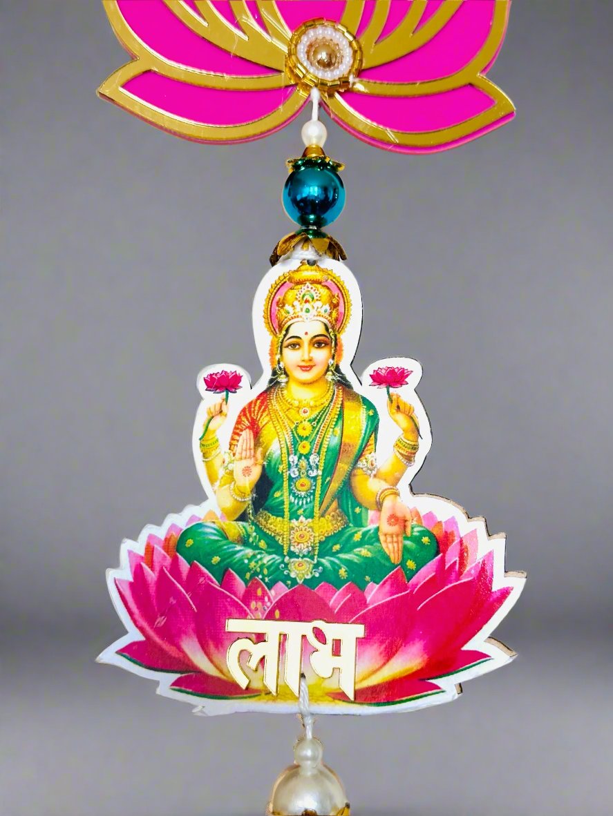 Handcrafted Lotus Ganesh-Laxmi Latkan Subh-Labh - Traditional Indian Doorway Decor -14'