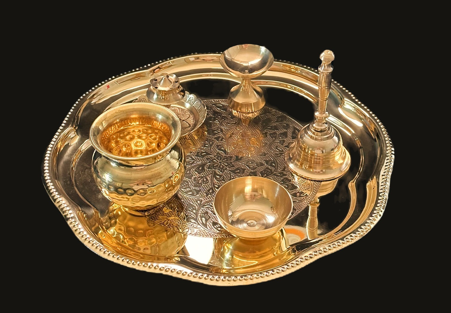 Designer Brass Puja Thali Set of 6 item - 12inch