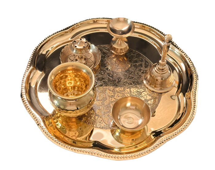 Designer Brass Puja Thali Set of 6 item - 12inch