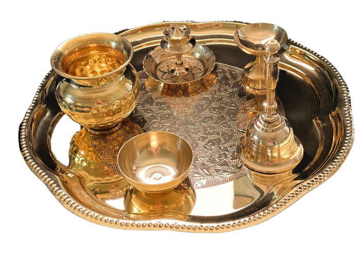Designer Brass Puja Thali Set of 6 item - 12inch