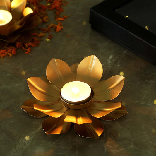 Lotus Metal Tea Light Holder – Elegant Festive Decor