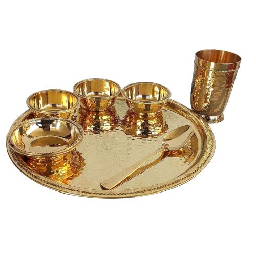 12 inch Brass Hammered Thali Set of 7 items - Exquisite Tableware for Elegant Dining