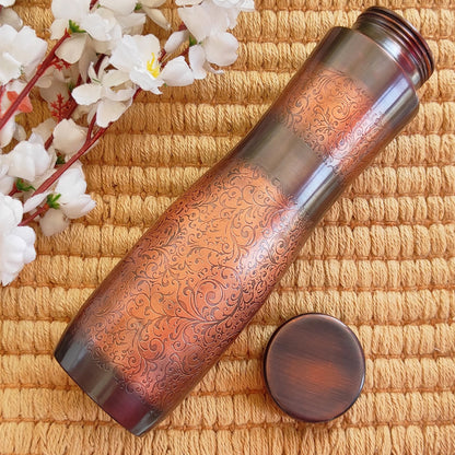 Copper Antique Dark Finish Water Bottle with Embossed Design