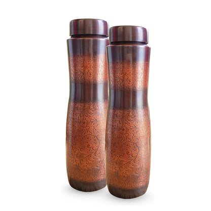 Copper Antique Dark Finish Water Bottle with Embossed Design