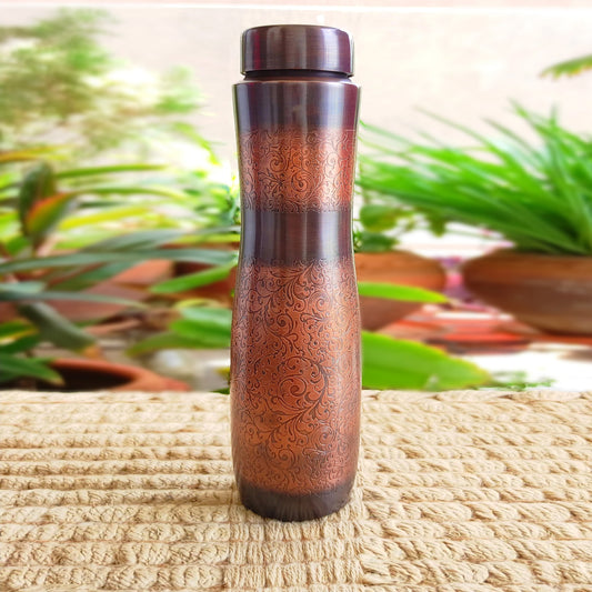 Copper Antique Dark Finish Water Bottle with Embossed Design