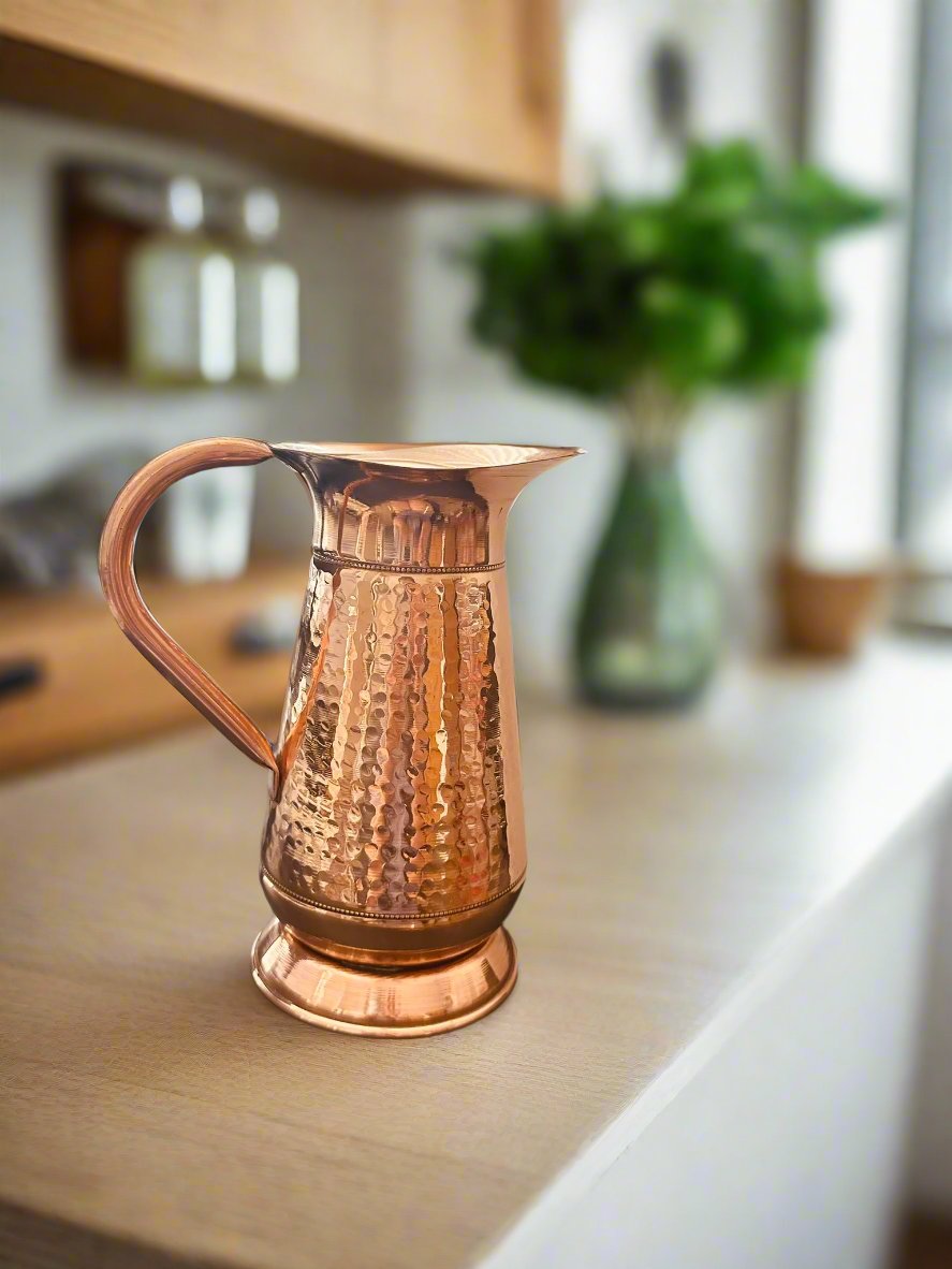 Handmade Hammered Mughlai Design Copper Jug