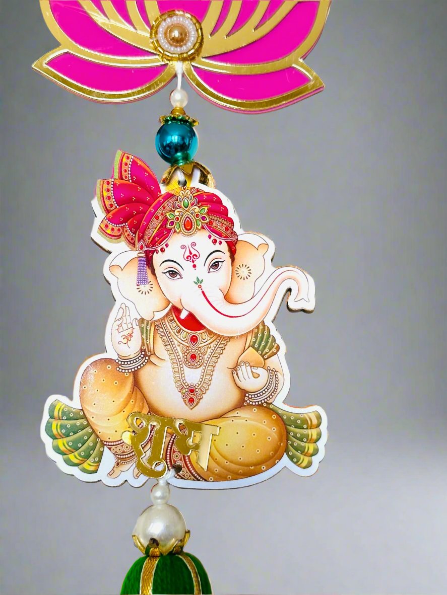 Handcrafted Lotus Ganesh-Laxmi Latkan Subh-Labh - Traditional Indian Doorway Decor -14'