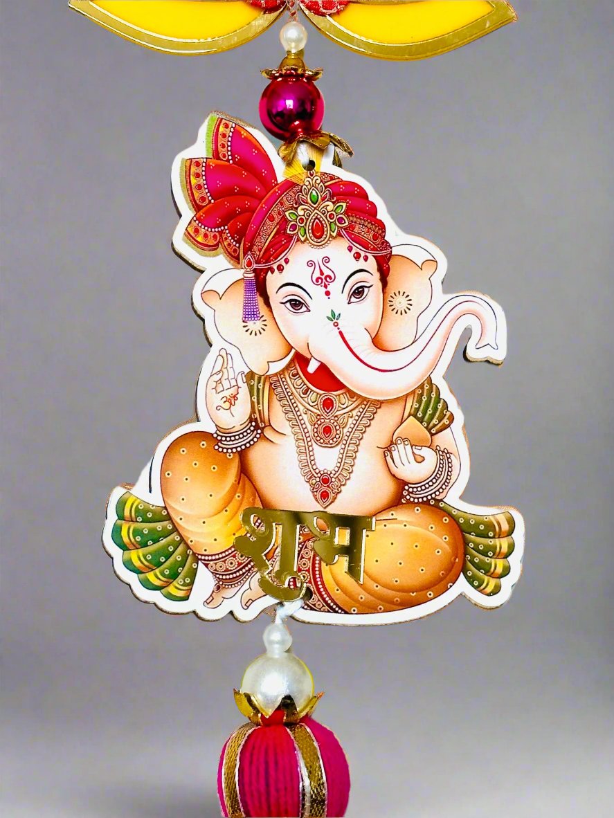 Handcrafted Lotus Ganesh-Laxmi Latkan Subh-Labh - Traditional Indian Doorway Decor -14'