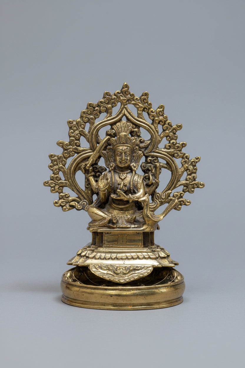Handcrafted Nepali Brass Panas Oil Lamp Set with Ganesh & Kartikeya | 29" Temple Lamps (Pair)