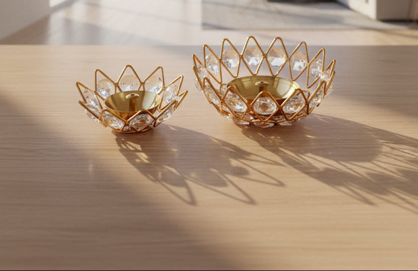 Crystal Lotus Oil lamp with Brass Diya