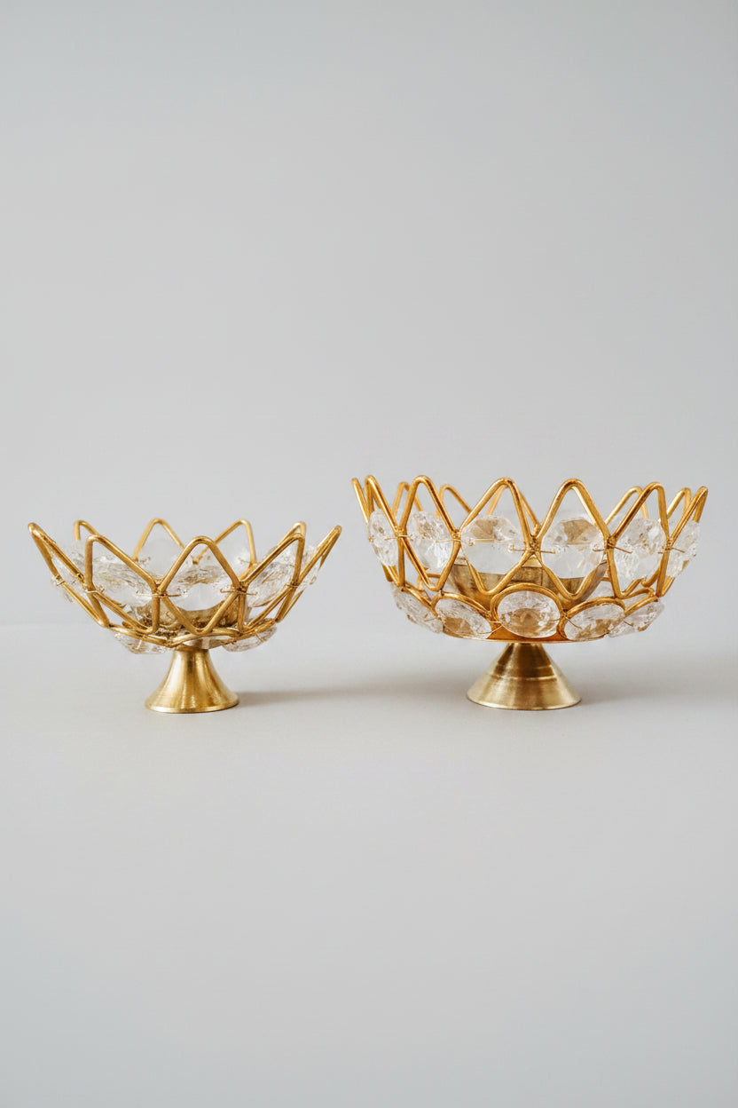 Crystal Lotus Oil lamp with Brass Diya