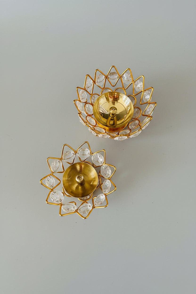 Crystal Lotus Oil lamp with Brass Diya