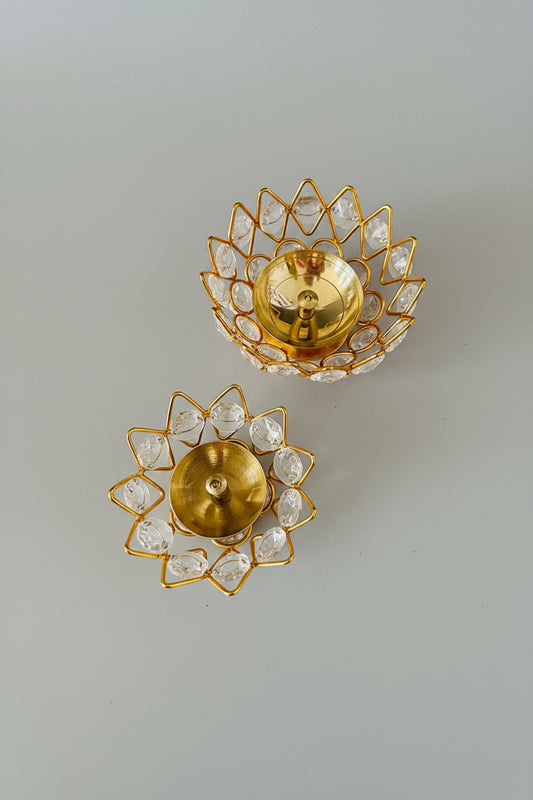 Crystal Lotus Oil lamp with Brass Diya