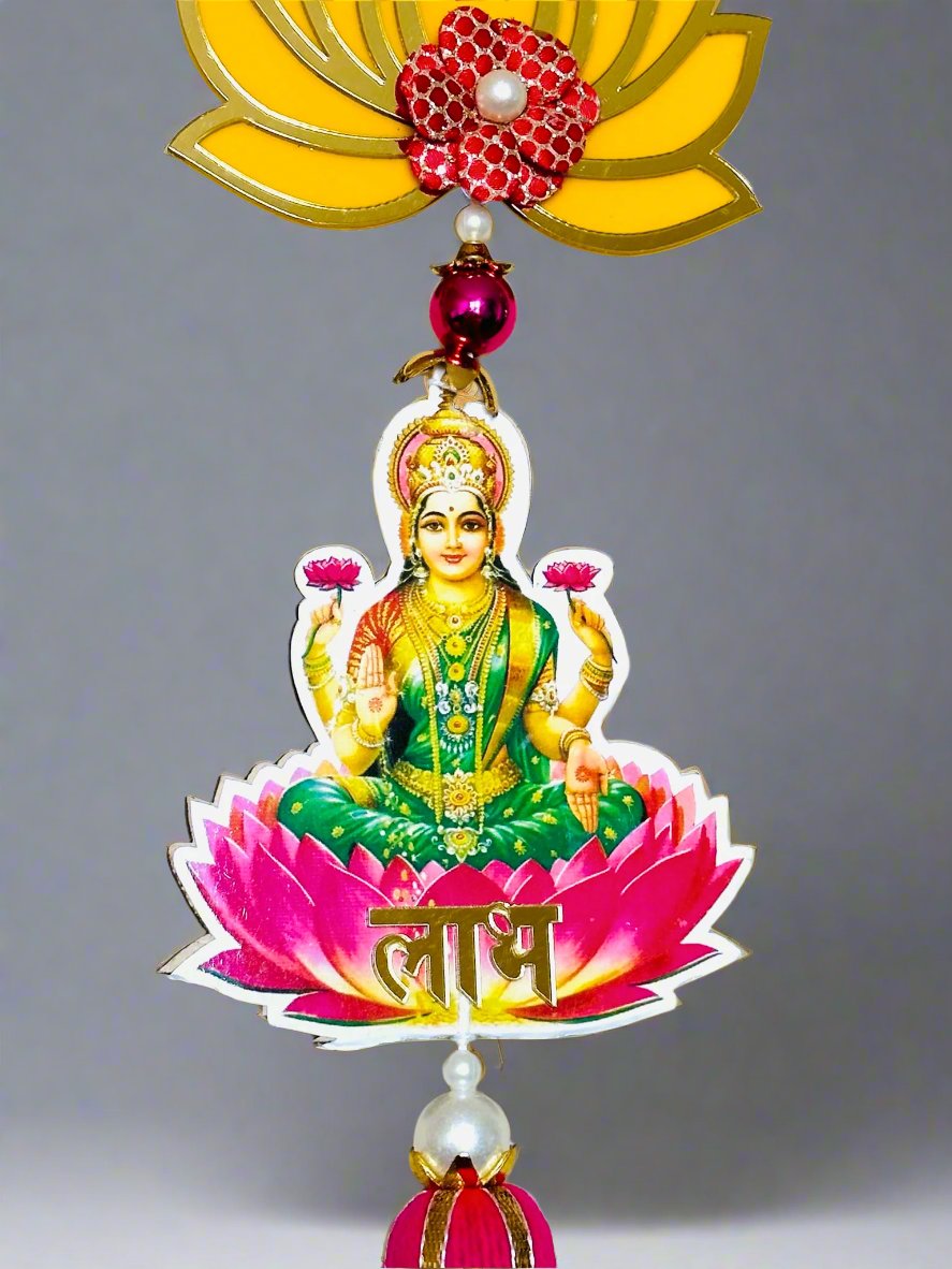 Handcrafted Lotus Ganesh-Laxmi Latkan Subh-Labh - Traditional Indian Doorway Decor -14'