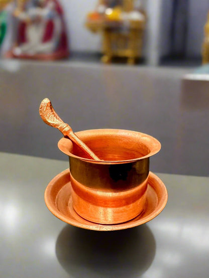 Panch Patra with Achmani Pali and Copper Plate - Achman set