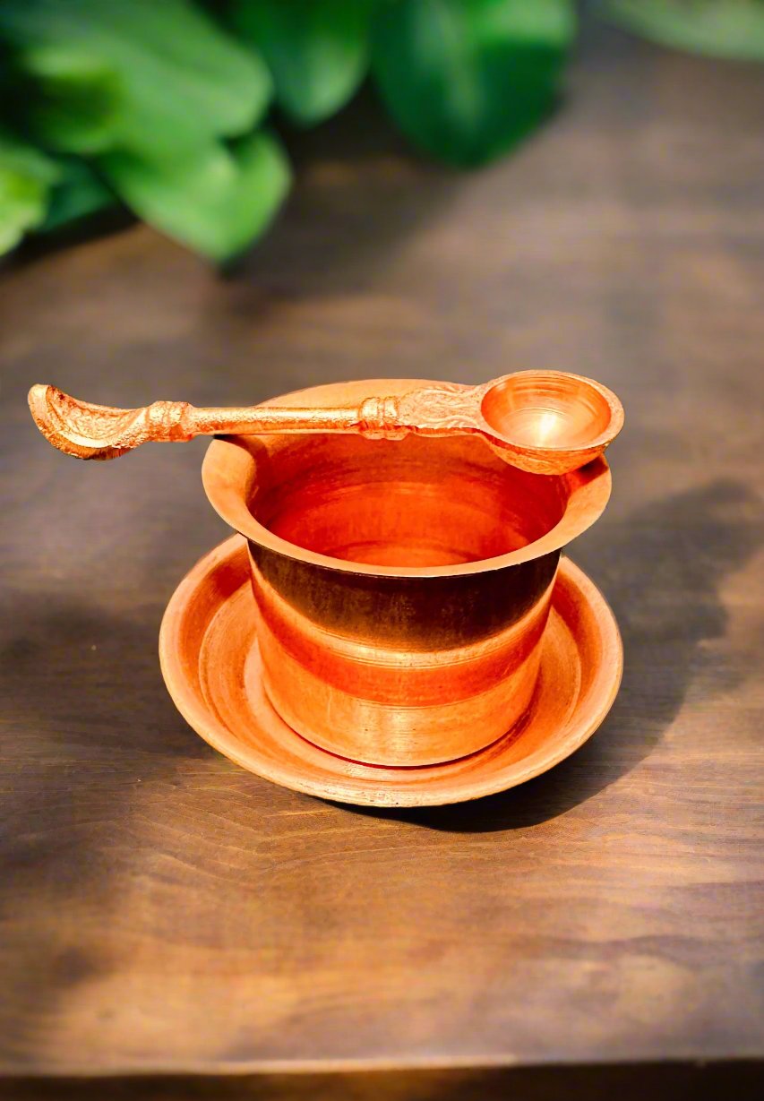 Panch Patra with Achmani Pali and Copper Plate - Achman set