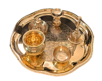 Designer Brass Puja Thali Set of 6 item - 12inch
