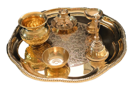 Designer Brass Puja Thali Set of 6 item - 12inch