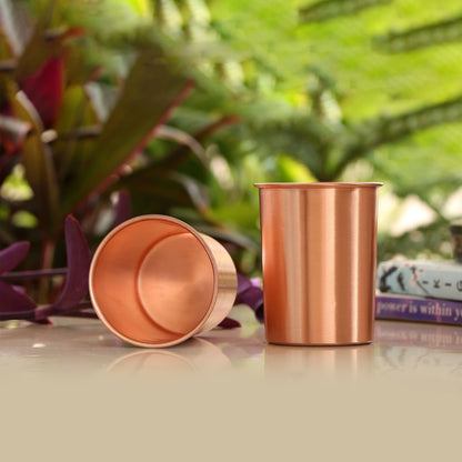 Pure Copper Matt Finish Lacquer Coated Leak Proof Drinkware Gift Set of 2 Glass and 1 Bottle