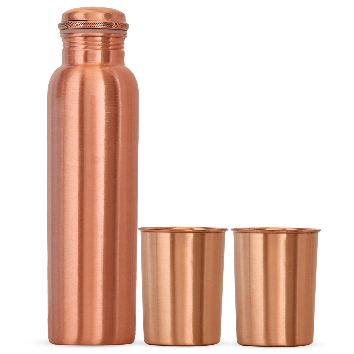 Pure Copper Matt Finish Lacquer Coated Leak Proof Drinkware Gift Set of 2 Glass and 1 Bottle