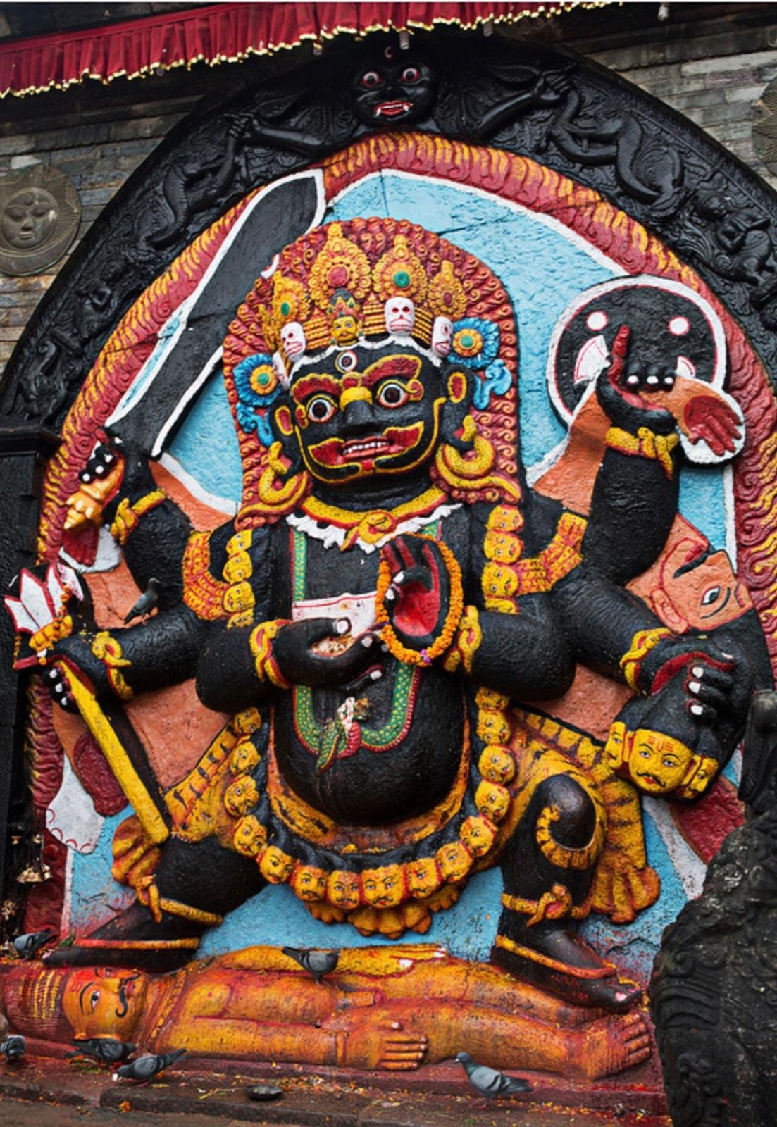 A colorful carved Kaal Bhairaw