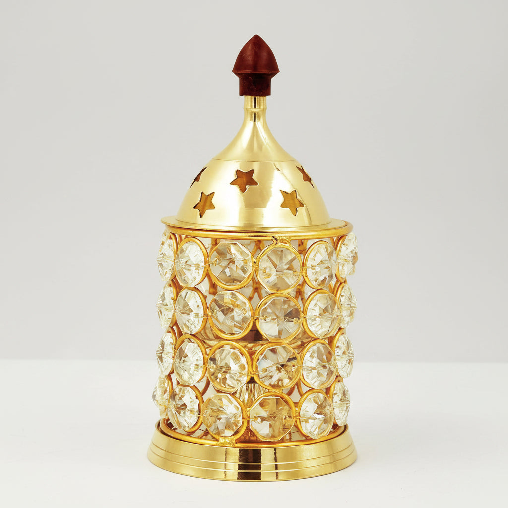 Crystal Akhanda Deep with Brass Oil Lamp – Continuous Flame Diya